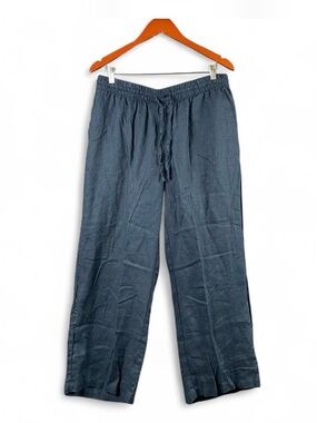 Elie Tahari 1X Dark Blue Linen Pull On Straight Leg Elastic Waist Pants